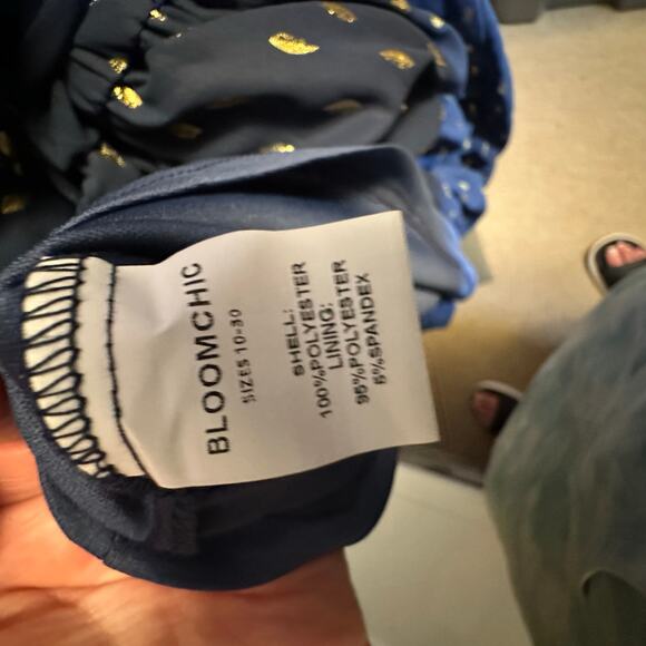 Plus Size 2X 18 20 Blue BloomChic Dress Gold Foil Dot Pockets slimming and comfy - Picture 10 of 11